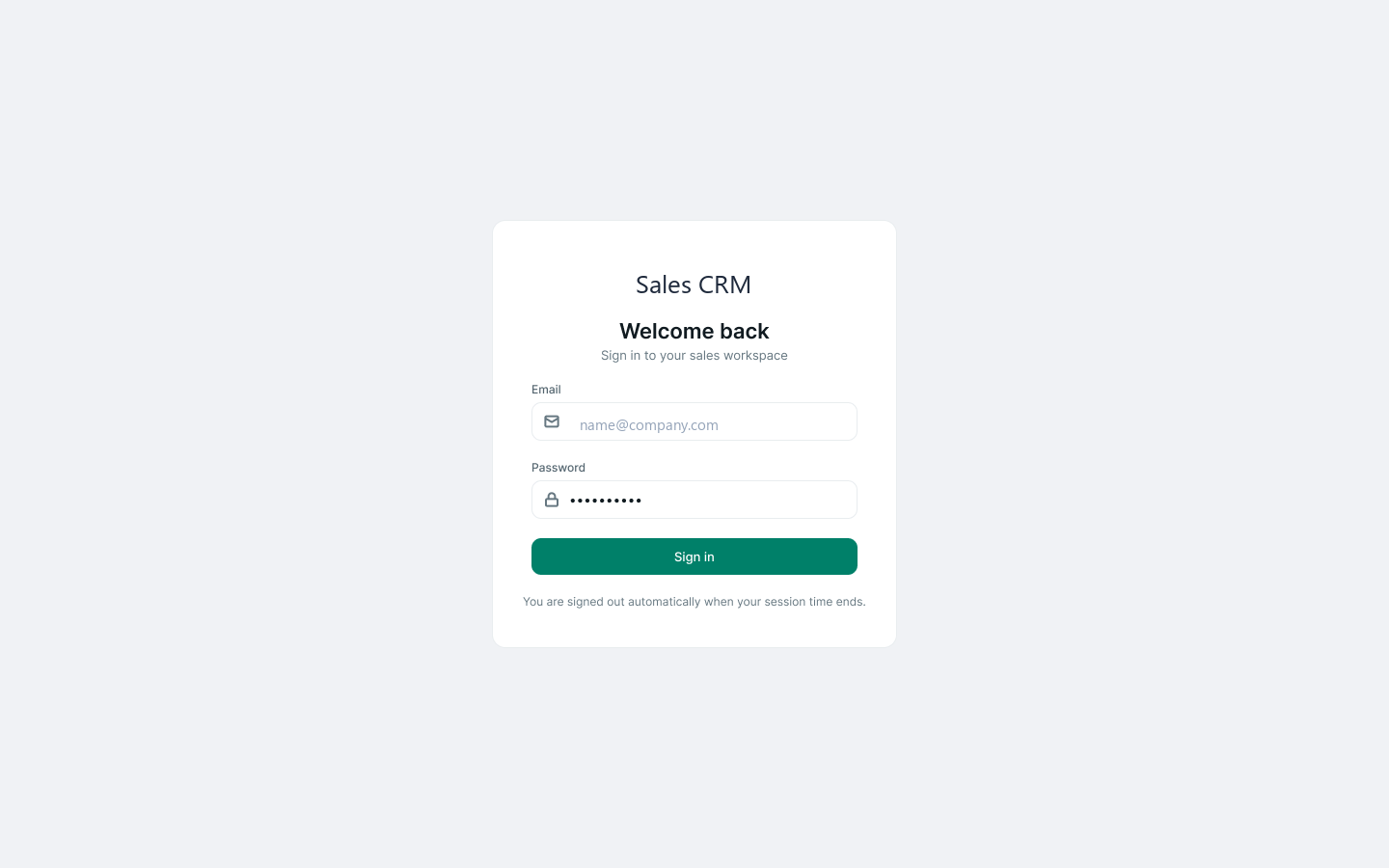 Sign-in screen for the sales workspace